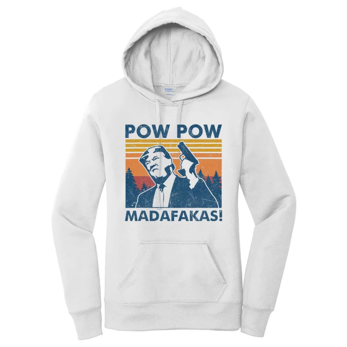 Trump Gun Cat Pew Pew Madafakas Vintage Crazy Funny Pow Pow Women's Pullover Hoodie