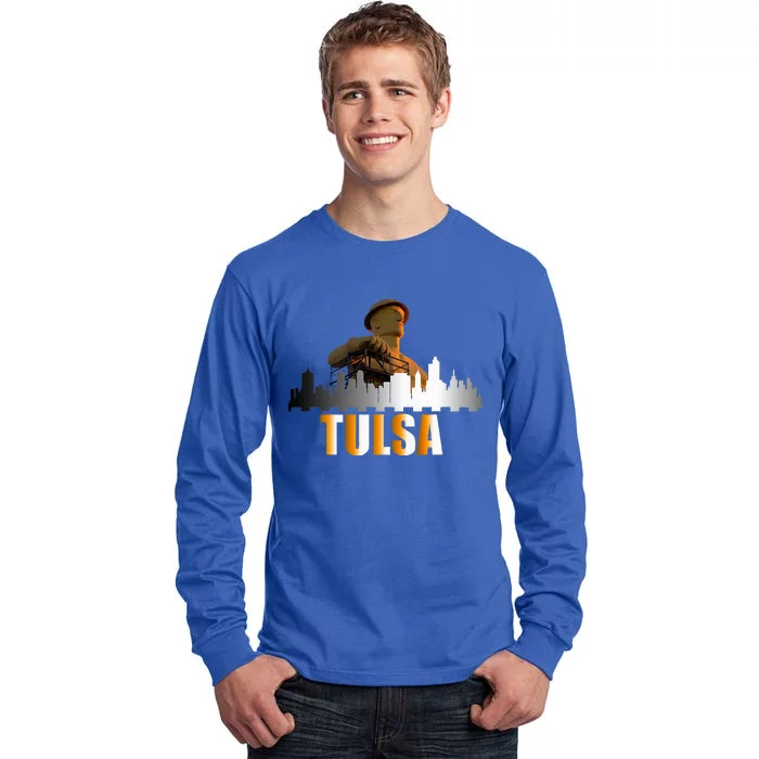 The Golden Driller Of Tulsa Oklahoma And The Tulsa Skyline Tall Long Sleeve T-Shirt