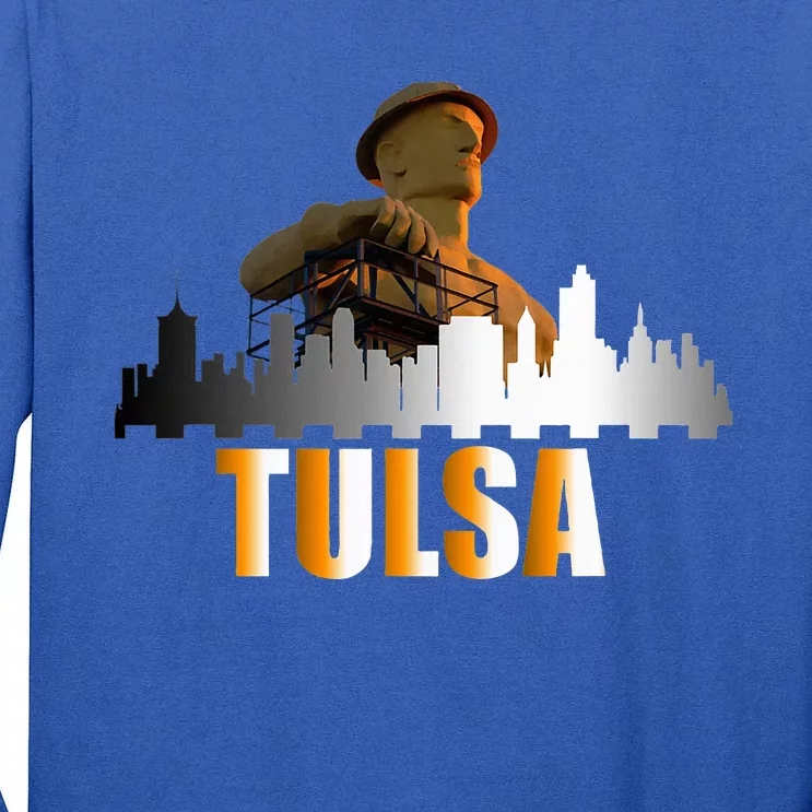 The Golden Driller Of Tulsa Oklahoma And The Tulsa Skyline Tall Long Sleeve T-Shirt