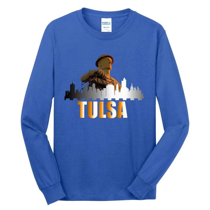 The Golden Driller Of Tulsa Oklahoma And The Tulsa Skyline Tall Long Sleeve T-Shirt