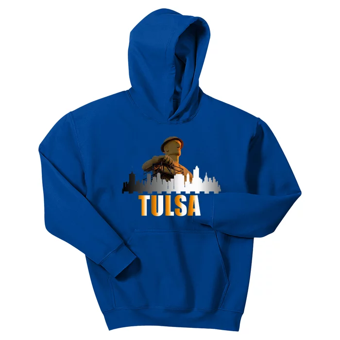 The Golden Driller Of Tulsa Oklahoma And The Tulsa Skyline Kids Hoodie