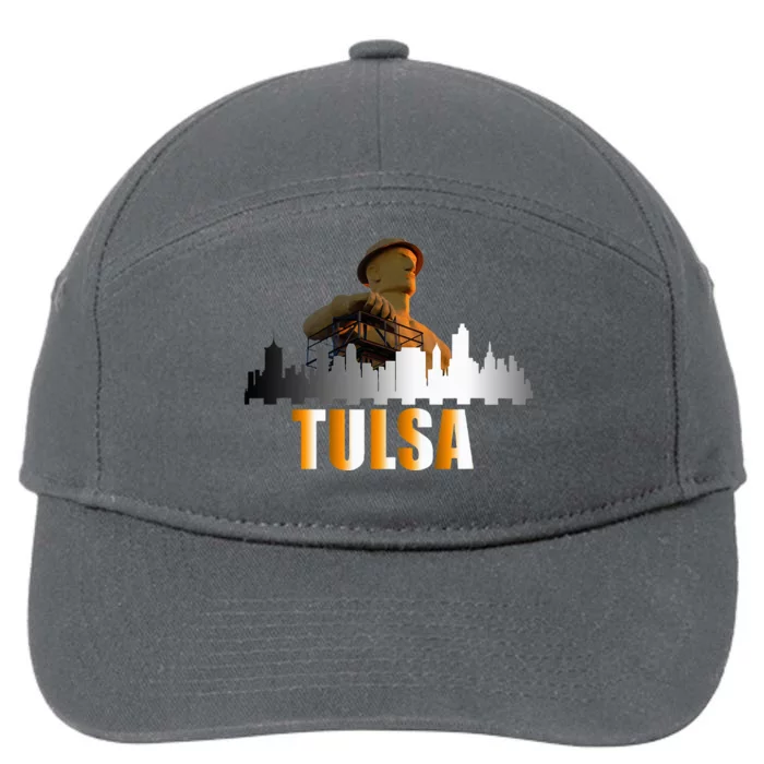 The Golden Driller Of Tulsa Oklahoma And The Tulsa Skyline 7-Panel Snapback Hat