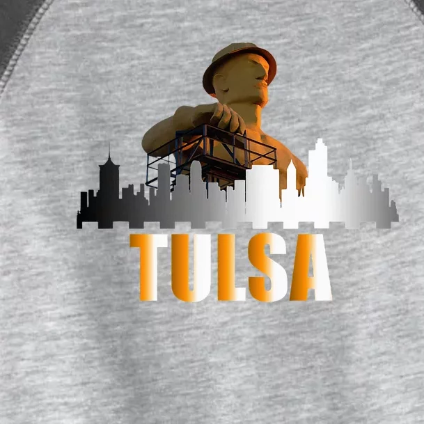 The Golden Driller Of Tulsa Oklahoma And The Tulsa Skyline Toddler Fine Jersey T-Shirt