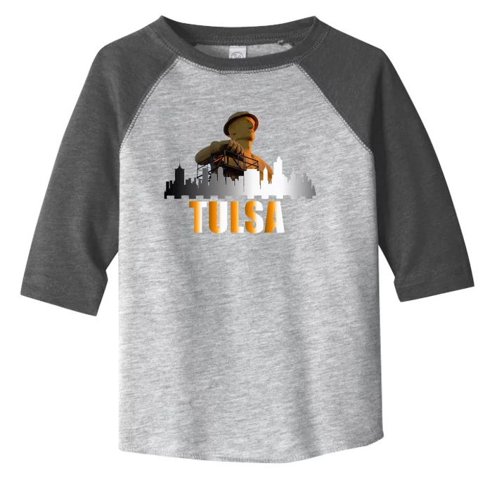 The Golden Driller Of Tulsa Oklahoma And The Tulsa Skyline Toddler Fine Jersey T-Shirt