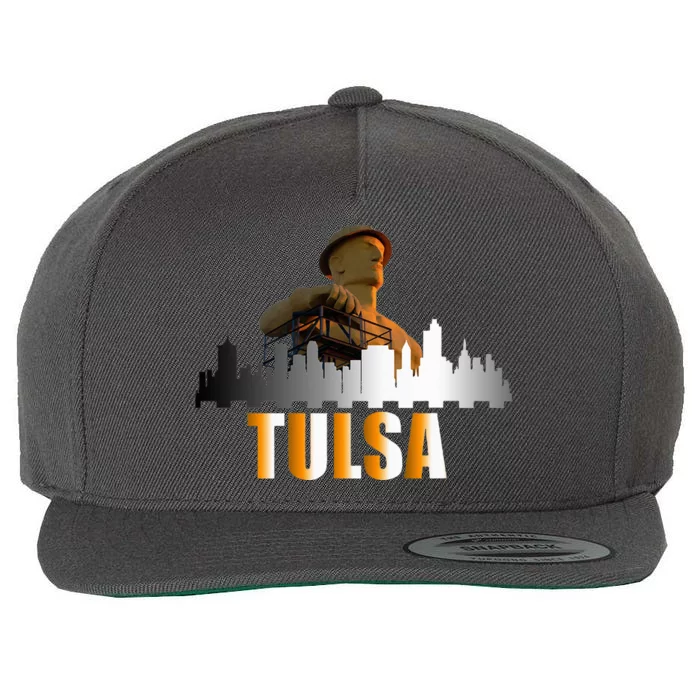 The Golden Driller Of Tulsa Oklahoma And The Tulsa Skyline Wool Snapback Cap