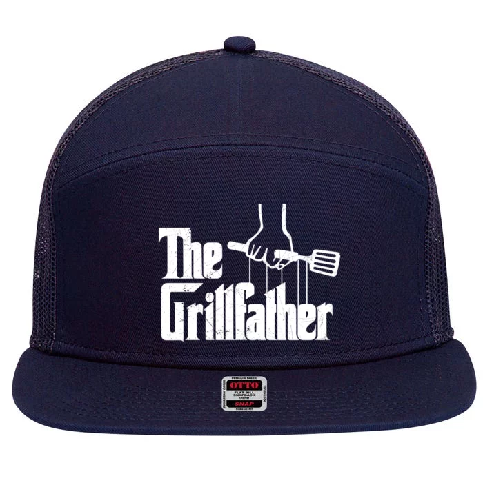 The Grillfather Dad Chef Grilling Grill Master Bbq Gift 7 Panel Mesh Trucker Snapback Hat