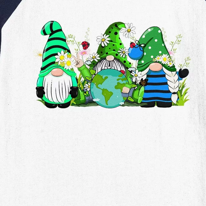 Three Gnomes Daisy Flower Earth Day Funny Gnome Lover Baseball Sleeve Shirt