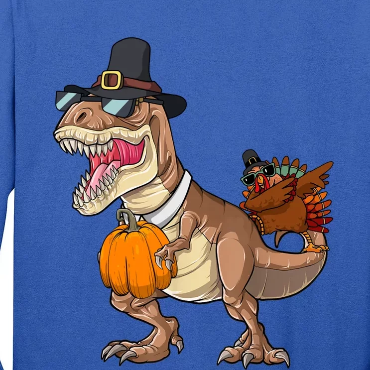 Tmeaningful Giftrex Dinosaur Dabbing Turkey Thanksgiving Family Funny Gift Cute Tall Long Sleeve T-Shirt