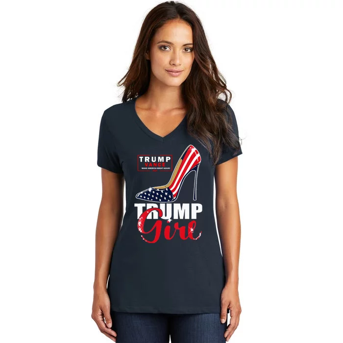 Trump Girl Donald Trump 2024 Jd Vance United States Presidential Election Women's V-Neck T-Shirt