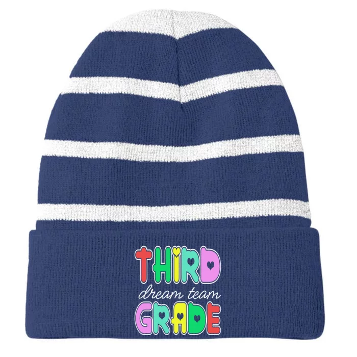 Third Grade Dream Team Back To School Striped Beanie with Solid Band