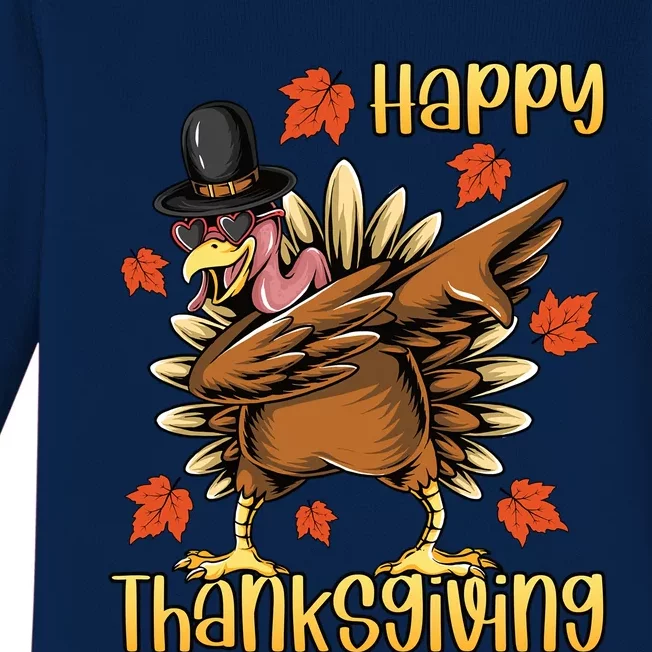 Thanksgiving Gift Dabbing Turkey Fall Cute Gift Baby Long Sleeve Bodysuit