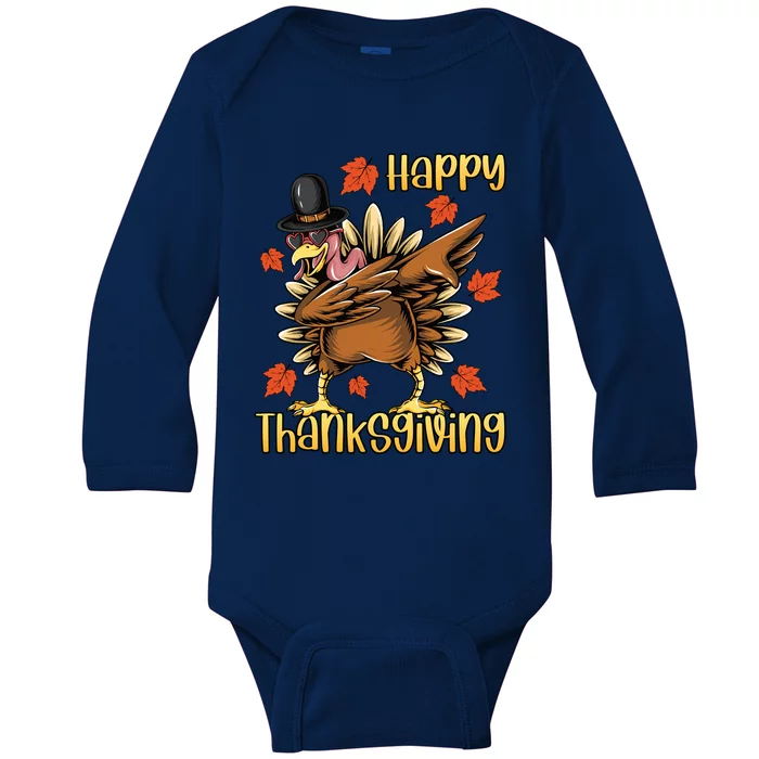 Thanksgiving Gift Dabbing Turkey Fall Cute Gift Baby Long Sleeve Bodysuit