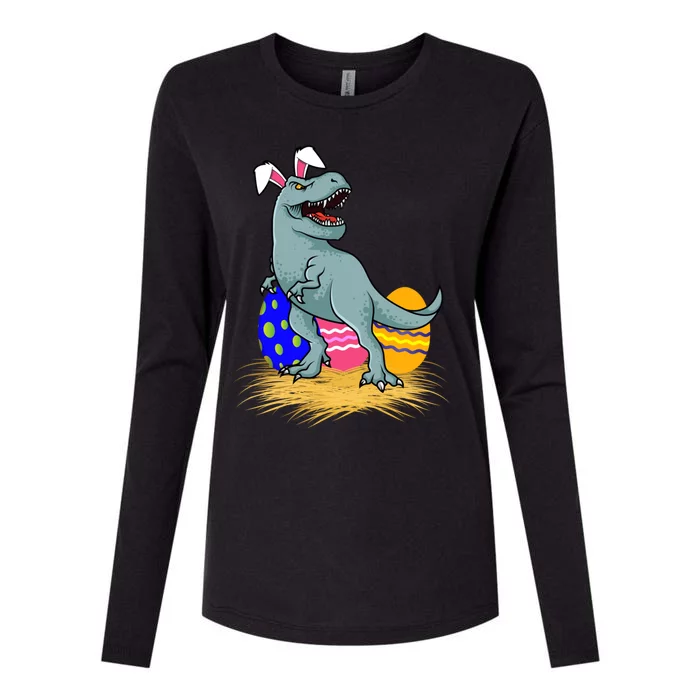 Tmeaningful Giftrex Dinosaur Easter Holiday Bunny Ears Color Egg Hunt Gift Womens Cotton Relaxed Long Sleeve T-Shirt