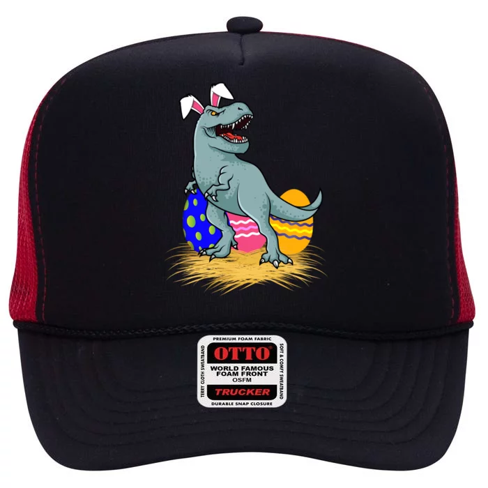 Tmeaningful Giftrex Dinosaur Easter Holiday Bunny Ears Color Egg Hunt Gift High Crown Mesh Trucker Hat