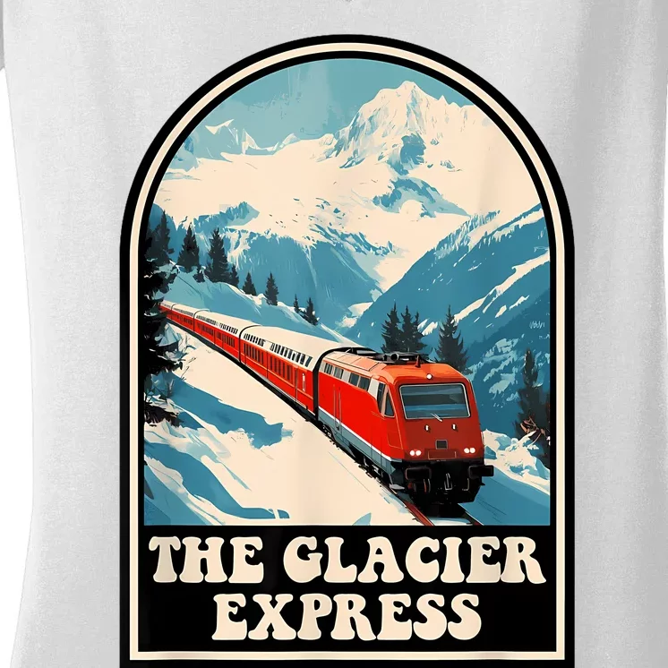 The Glacier Express Switzerland Swiss Train Mountains Winter Women's V-Neck T-Shirt