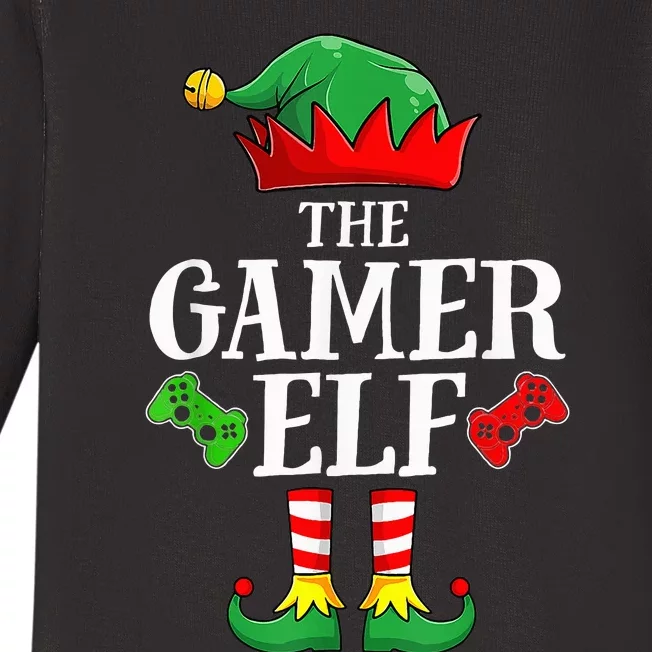 The Gamer Elf Christmas Santa Hat Funny Family Pajama Xmas Baby Long Sleeve Bodysuit