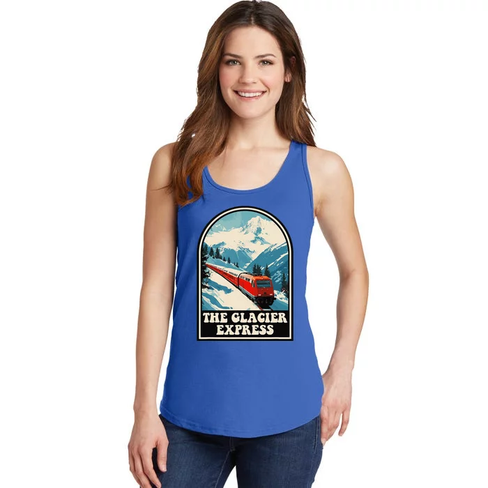 The Glacier Express Switzerland Swiss Train Mountains Winter Ladies Essential Tank