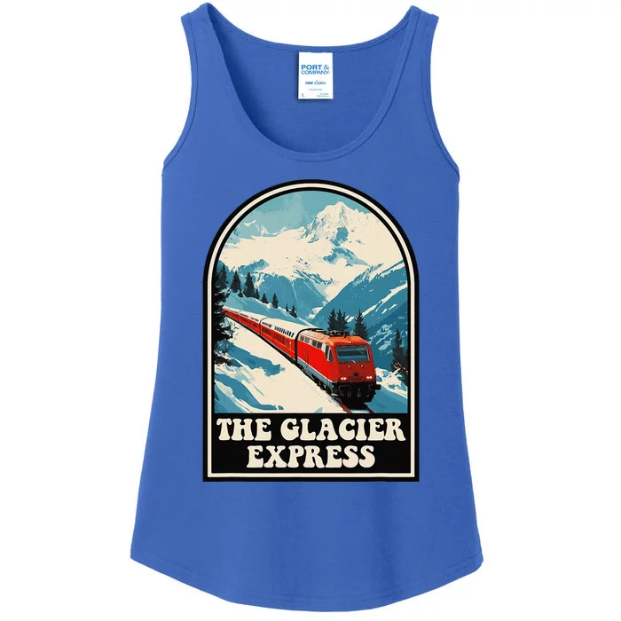 The Glacier Express Switzerland Swiss Train Mountains Winter Ladies Essential Tank