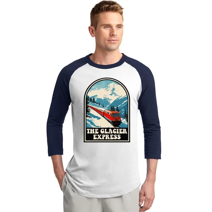 The Glacier Express Switzerland Swiss Train Mountains Winter Baseball Sleeve Shirt