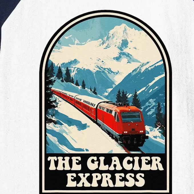 The Glacier Express Switzerland Swiss Train Mountains Winter Baseball Sleeve Shirt