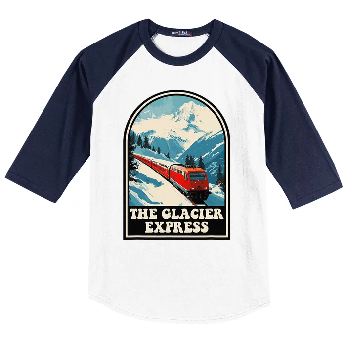 The Glacier Express Switzerland Swiss Train Mountains Winter Baseball Sleeve Shirt