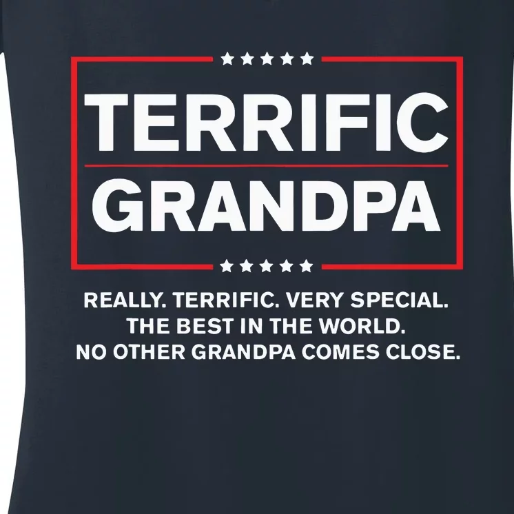 Terrific Grandpa Funny Donald Trump Campaign Style Women's V-Neck T-Shirt