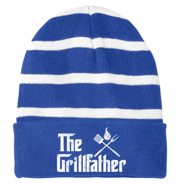 The Grillfather Funny Dad Bbq Gift Striped Beanie with Solid Band