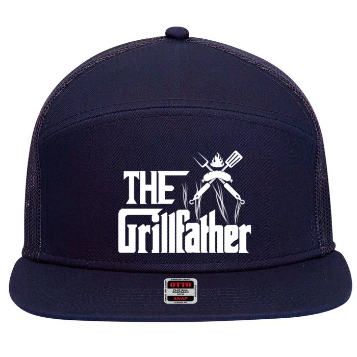 The Grillfather Funny Pun Bbq Grill And Smoker Barbecue Chef Gift 7 Panel Mesh Trucker Snapback Hat