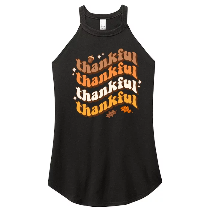 Thankful Groovy Family Thanksgiving Matching Outfits Women’s Perfect Tri Rocker Tank