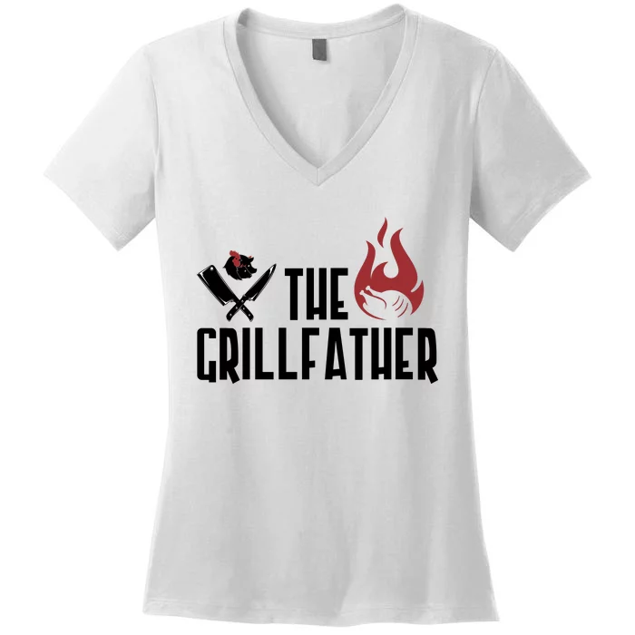 The Grillfather Funny Chef Women's V-Neck T-Shirt