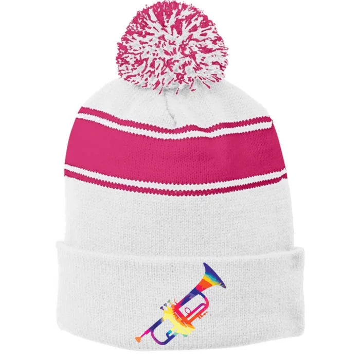 Trumpet Gift For Trumpet Player Multicolor Tie Dye Trumpet Premium Stripe Pom Pom Beanie