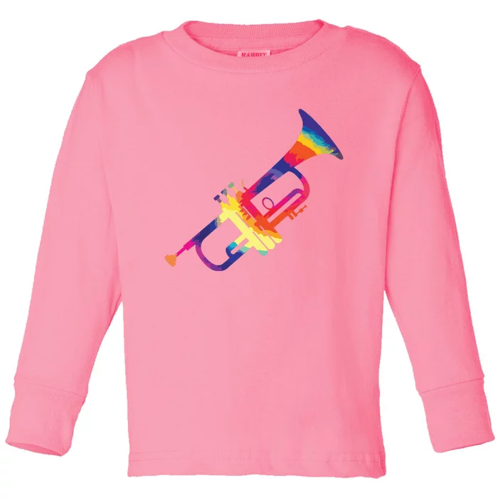 Trumpet Gift For Trumpet Player Multicolor Tie Dye Trumpet Premium Toddler Long Sleeve Shirt