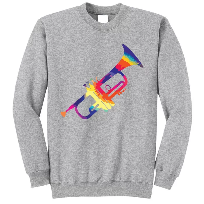 Trumpet Gift For Trumpet Player Multicolor Tie Dye Trumpet Premium Tall Sweatshirt