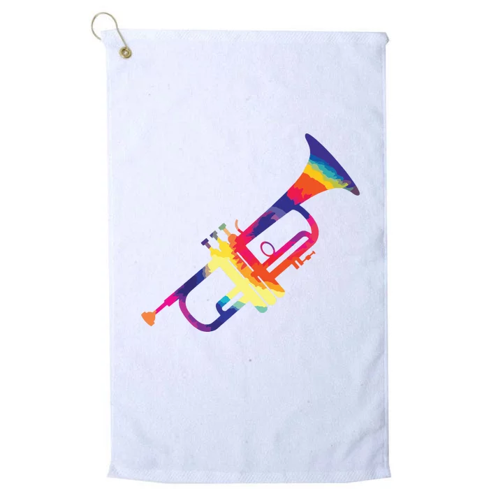 Trumpet Gift For Trumpet Player Multicolor Tie Dye Trumpet Premium Platinum Collection Golf Towel