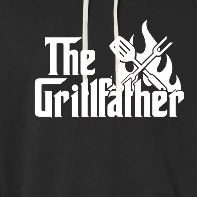 The Grillfather Fire Spatula Meat Fork Retro Movie Parody Gift Garment-Dyed Fleece Hoodie