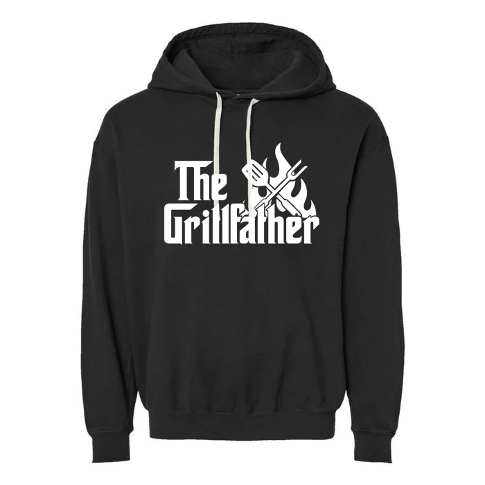 The Grillfather Fire Spatula Meat Fork Retro Movie Parody Gift Garment-Dyed Fleece Hoodie