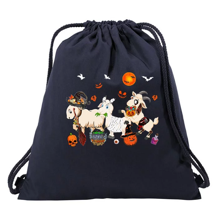 Three Goats Funny Witch Scary Mummy Halloween Zombie Lover Drawstring Bag