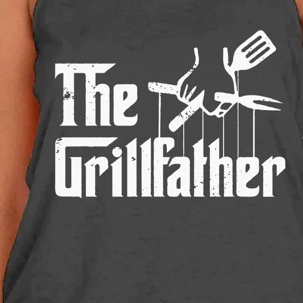 The Grillfather Funny Retro Barbecue Lover BBQ & Grilling Women's Knotted Racerback Tank