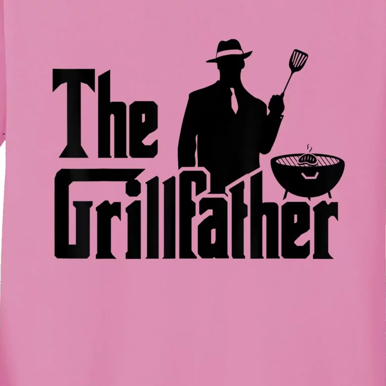 The Grillfather Funny BBQ Design For Dads Kids Long Sleeve Shirt