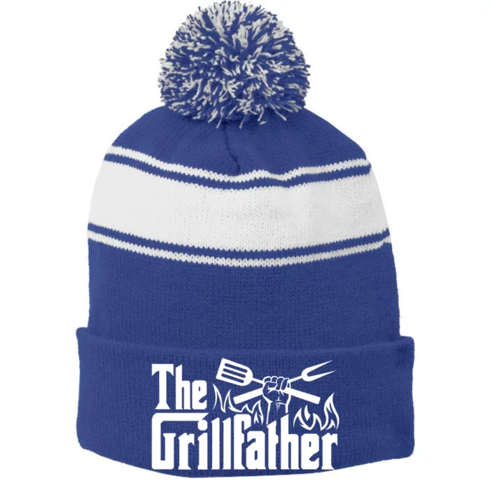 The Grillfather Funny Cool Bbq Grill Chef Funny Gift Stripe Pom Pom Beanie