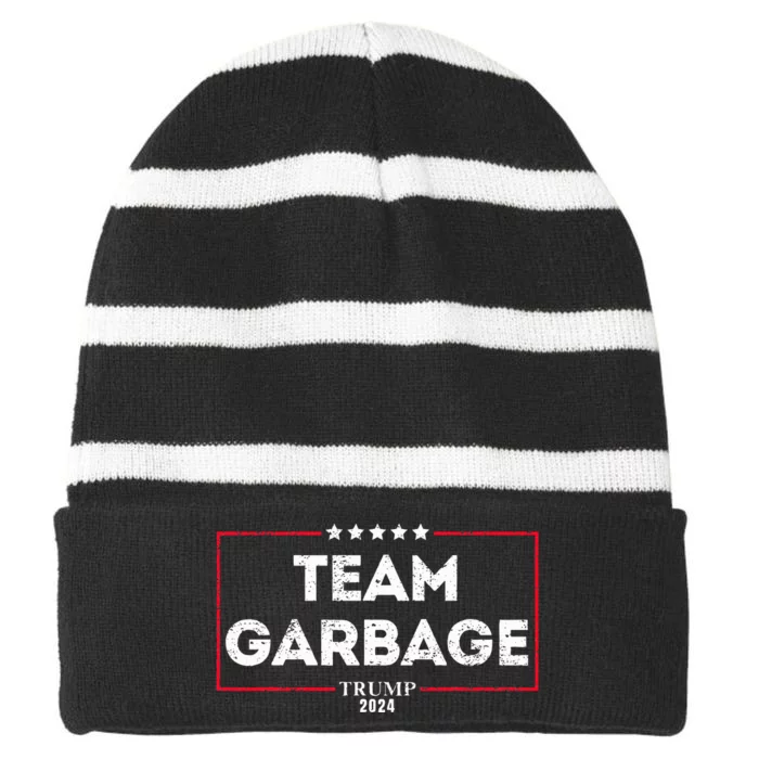 Team Garbage For Trump 2024 Striped Beanie with Solid Band