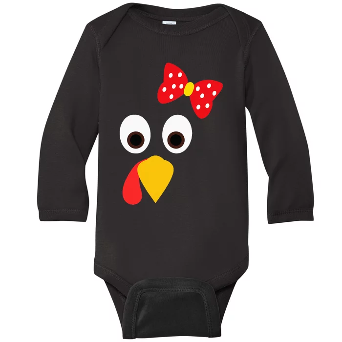 Turkey Girl Face Funny Thanksgiving Baby Long Sleeve Bodysuit