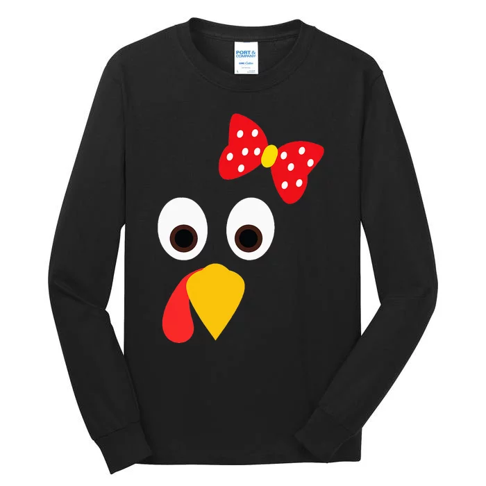 Turkey Girl Face Funny Thanksgiving Tall Long Sleeve T-Shirt