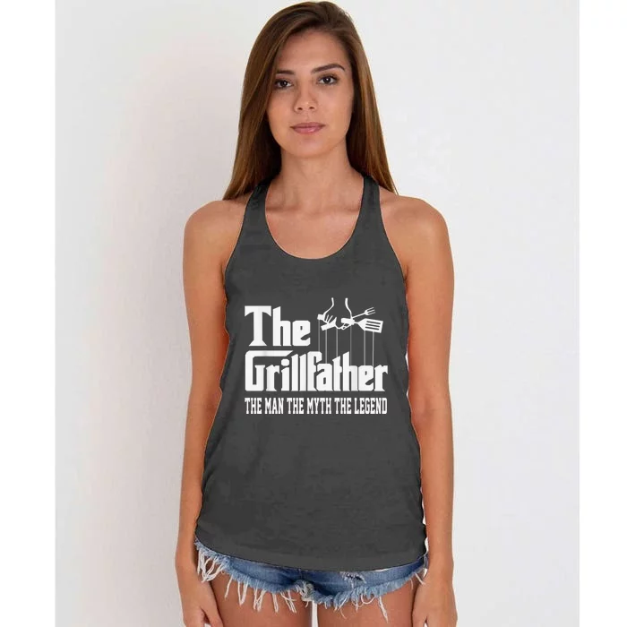 The Grillfather | Funny Dad Grandpa Grilling Bbq Meat Humor Women's Knotted Racerback Tank