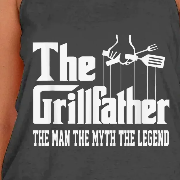 The Grillfather | Funny Dad Grandpa Grilling Bbq Meat Humor Women's Knotted Racerback Tank