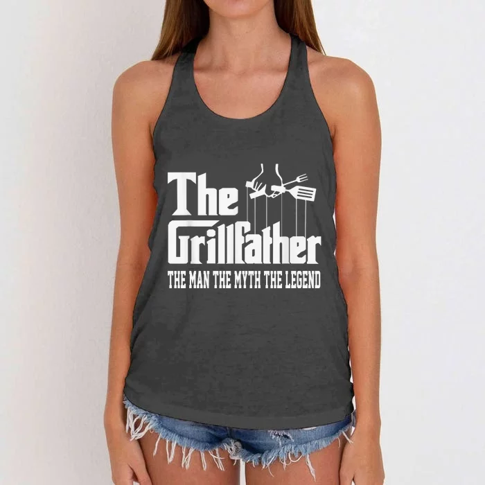 The Grillfather | Funny Dad Grandpa Grilling Bbq Meat Humor Women's Knotted Racerback Tank