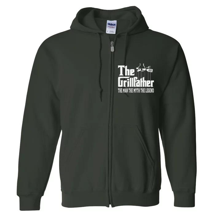 The Grillfather | Funny Dad Grandpa Grilling Bbq Meat Humor Full Zip Hoodie