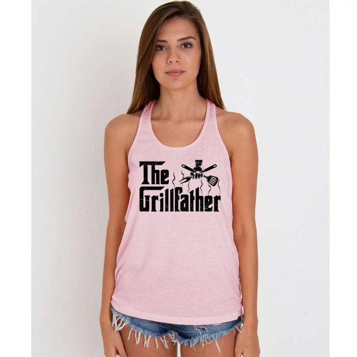 The Grillfather Funny Retro Barbecue Lover Bbq And Grilling Gift Women's Knotted Racerback Tank