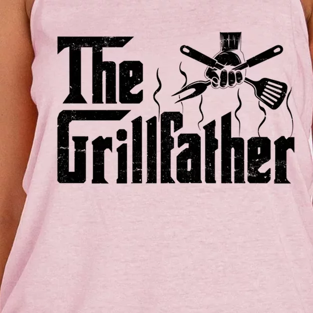 The Grillfather Funny Retro Barbecue Lover Bbq And Grilling Gift Women's Knotted Racerback Tank