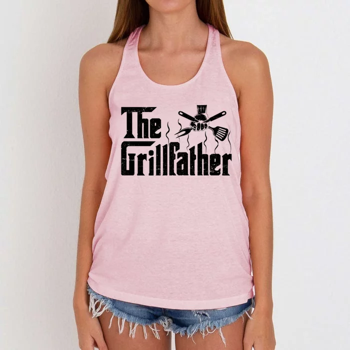 The Grillfather Funny Retro Barbecue Lover Bbq And Grilling Gift Women's Knotted Racerback Tank